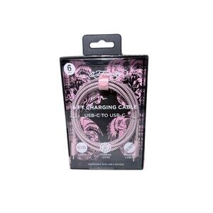NEW Ed Hardy 6FT Pink Braided  Charging Cable USB-C To USB-C Rapid Charge NWT